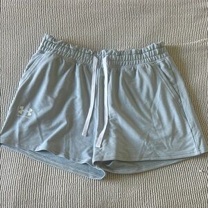 Under Armour Women's Pale Blue Athletic Shorts with White Drawstring